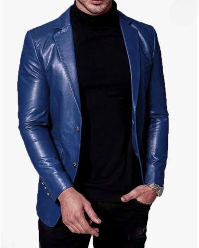 Blue Stylish Men’S Leather Blazer