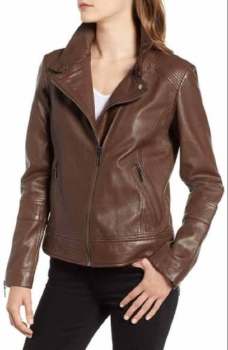 Brown Slim Fit Women Leather Jacket Classic for Casual, Formal