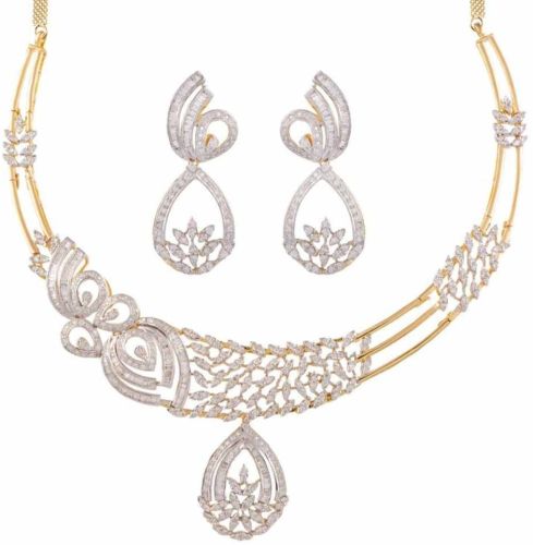 Elegant Gold Diamond Necklace Set, Color : White