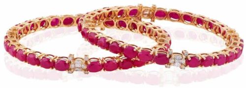 Red Stone Studded Gold Bangles, Brand Name : Taansrie Diamonds