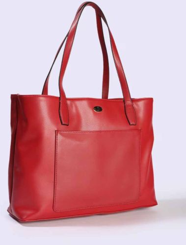 Red Zip Closure Leather Handbag for Everyday Use