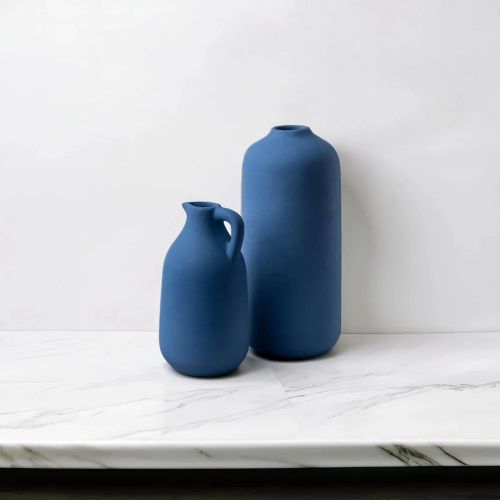 Plain Polished Ceramic Tiara Vase Set, Color : Blue for Decoration