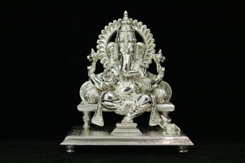 99.9 Silver Crown Seated Ganesha Throne Sculpture