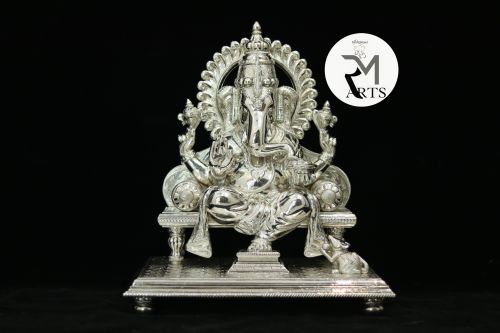 Ornate Throne Seated Ganesha Idol