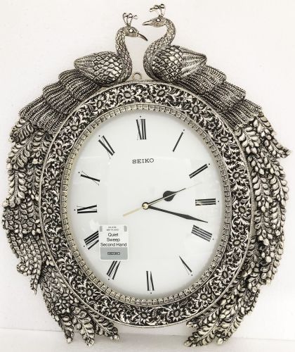 99.9 Silver Twin Peacock Roman Dial Wall Clock