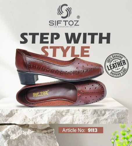 Genuine Leather Ladies Dark Brown Textured Belly Shoes Eu 36-41