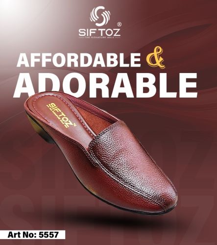 Synthetic Leather Ladies Maroon Textured Slip-On Shoes