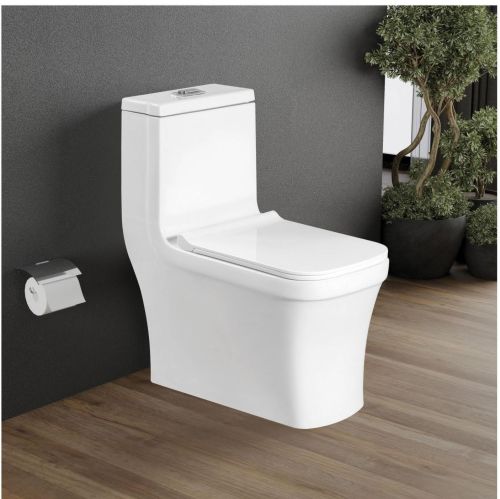 Premium Ceramic One Piece Toilet, Color : White 650x370x410mm