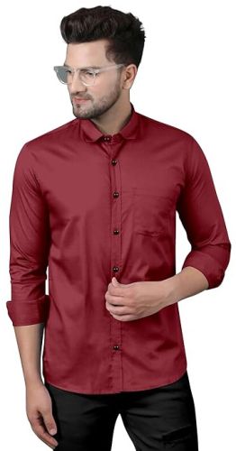 Mens Burgundy Cotton Shirts, Pattern : Plain, Fit Type : Regular Fit
