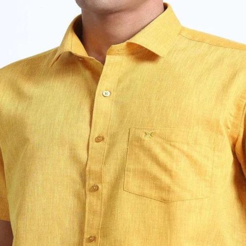 Mens Golden Cotton Shirts, Pattern : Plain, Fit Type : Regular Fit