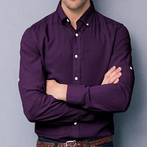 Mens Purple Cotton Shirts, Pattern : Plain, Fit Type : Regular Fit