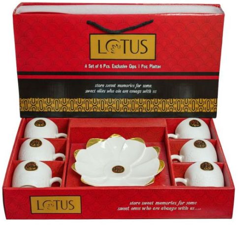 Lotus 7 Pcs Tea Cup Platter Set