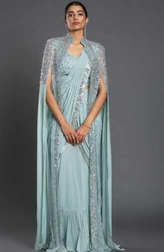 Embroidered Ladies Georgette Saree, Color : Morning Blue