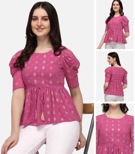 Pink Printed Rayon Top
