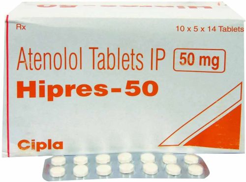 Hipres 50mg Atenolol Tablet, Packaging Type : Box