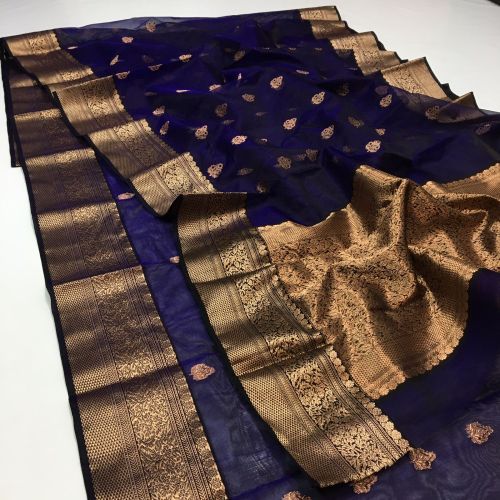 Pure Silk Ladies Indigo Zari Banarasi Saree