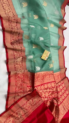 Kora Silk Ladies Leaf Motif Banarasi Saree