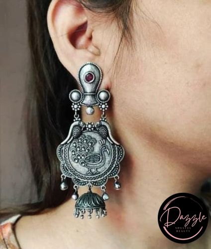Ladies Silver Peacock Dome Earpiece Ethnic, Festive, Heritage Wear