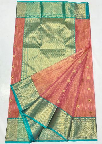 Pure Silk Ladies Turquoise Pallu Red Banarasi Saree