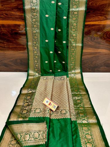 Pure Katan Silk Womens Green Zari Banarasi Saree