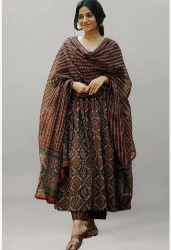 Party Wear Ladies Cotton Suit, Color : Brown