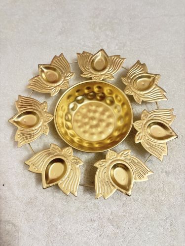 Polished Lotus Shape Brass Diya Plates, Color : Golden Multisize