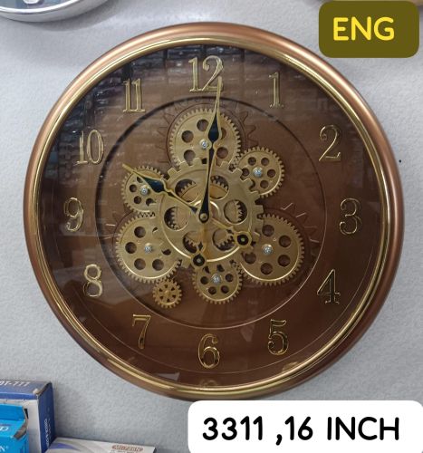 Plastic Gear Wall Clock, Color : Brown for Home, Office, Decoration