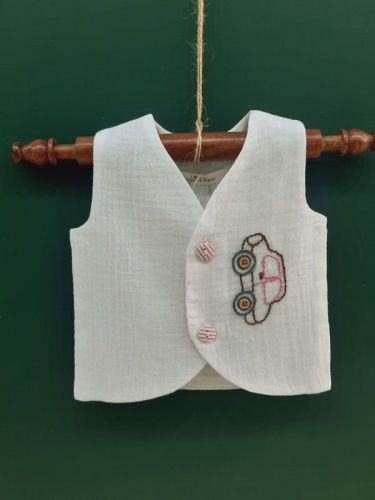 Plain & Embroidery Cotton V-Neck Vroom New Born Baby Jhabla