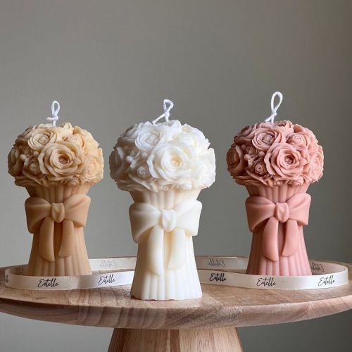 Soy Wax Glossy Decorative Flower Bouquet Candle, Color : Red 10 Cm