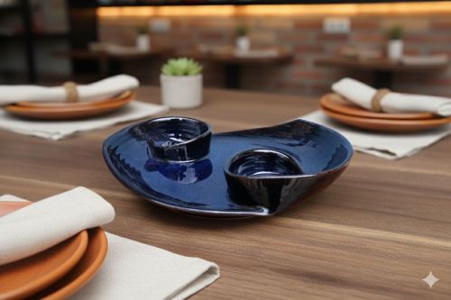 Ceramic Platter Plate, Color : Blue black 12 Inches