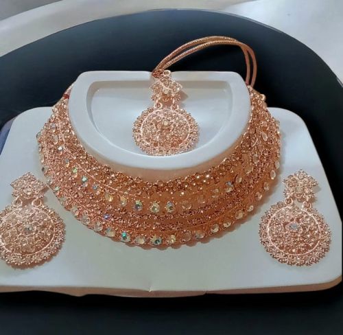 Stylish Full Zircon Earring Maangtika Necklace Set