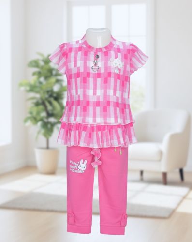 Printed Round Pure Cotton Girl Co Ord Dress, Color : Pink Medium