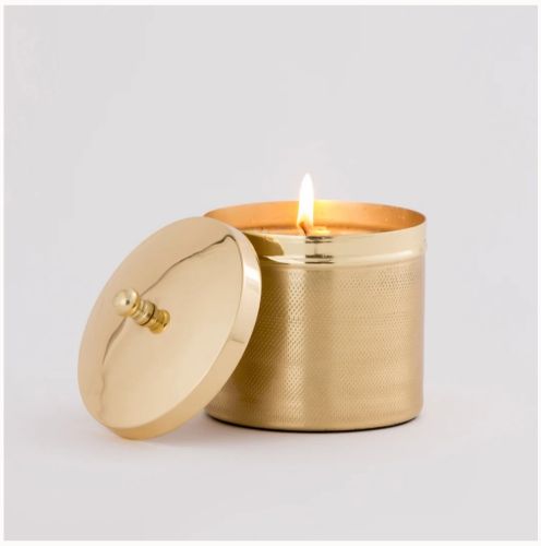 Pure Brass Cylindrical Candle Jar with Lid