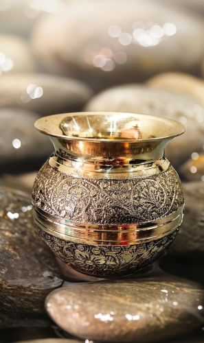 Metals Bazar Polished Pure Brass Embossed Designer Lota