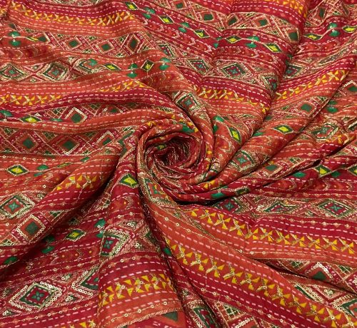 Printed Heavy Embroidery Fabric, Color : Multicolor for Garments