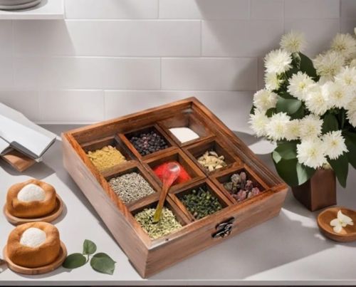 Plain Non Polished Sheesham Wood Masala Box, Color : Brown