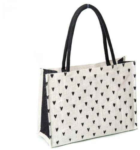 Black and White Jute Printed Shopping Bag