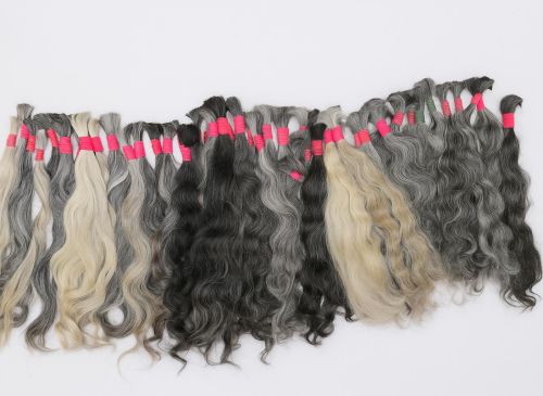 Bulk Human Hair, Color : Brownish, Grey, Yellow Curly, Wavy