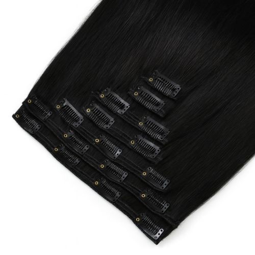 Clip In Hair Extensions, Color : Black Curly, Straight