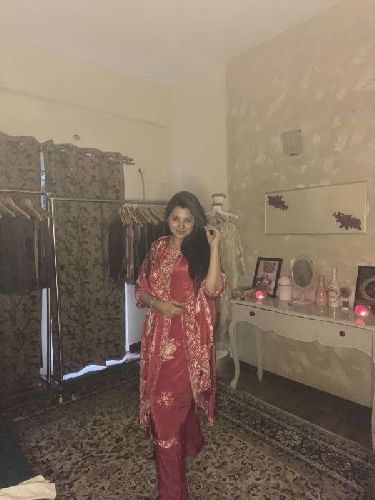 Wedding Wear Silk Designer Sharara Suit, Color : Red