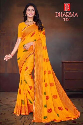 Plain Mirror Work Yellow Silk Saree, Saree Length : 6.5 Meter