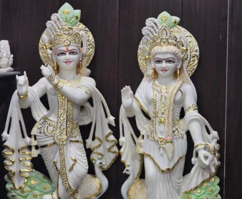Marble Radha Krishna Statues, Packaging Type : Thermocol Box