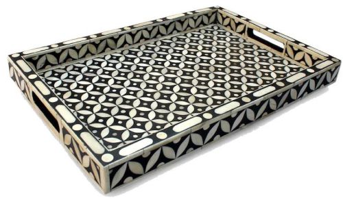 Printed Bone Inlay Tray, Color : Black for Serving