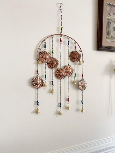 Polished Metal Sun Face Wind Chimes, Shape : Round