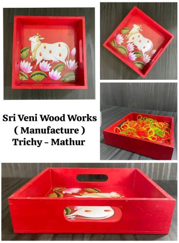 Wooden Thanjavur Painting Tray, Color : Red