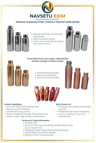 Stainless Steel Copper Water Bottle, Shape : Cylindrical
