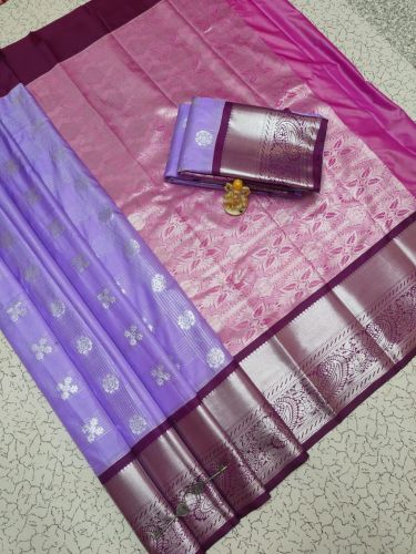 Bridal Wear Printed Purple Tissue Sarees With Blouse Piece