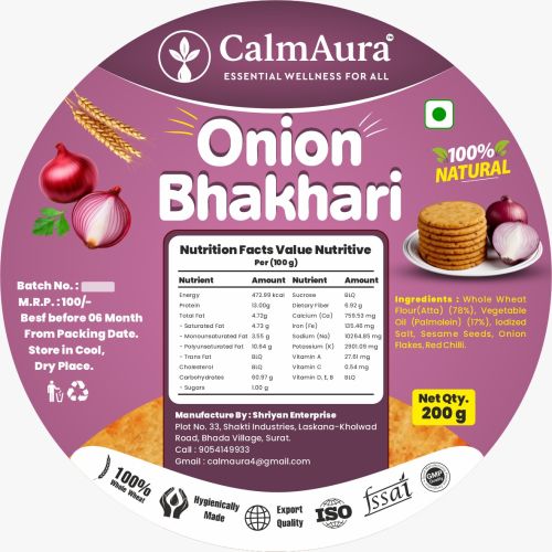 Onion Bhakhari Crispy Natural Snack, Brand Name : Calmaura