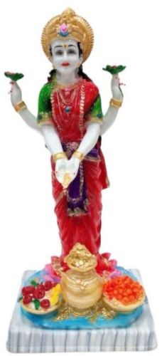 Polished Stone Carved Standing Laxmi Mata Statue, Color : Multicolor