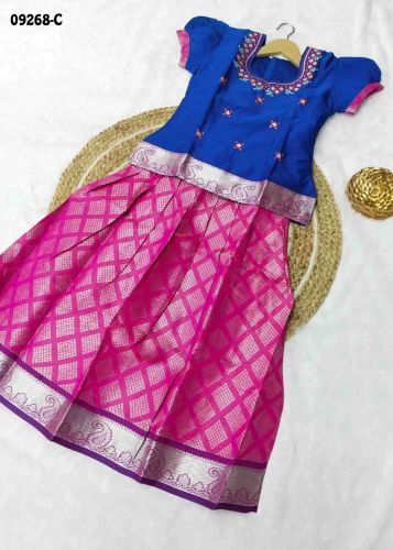 Zari & Stone Blue Color Readymade Banarasi Pavadai Sattai